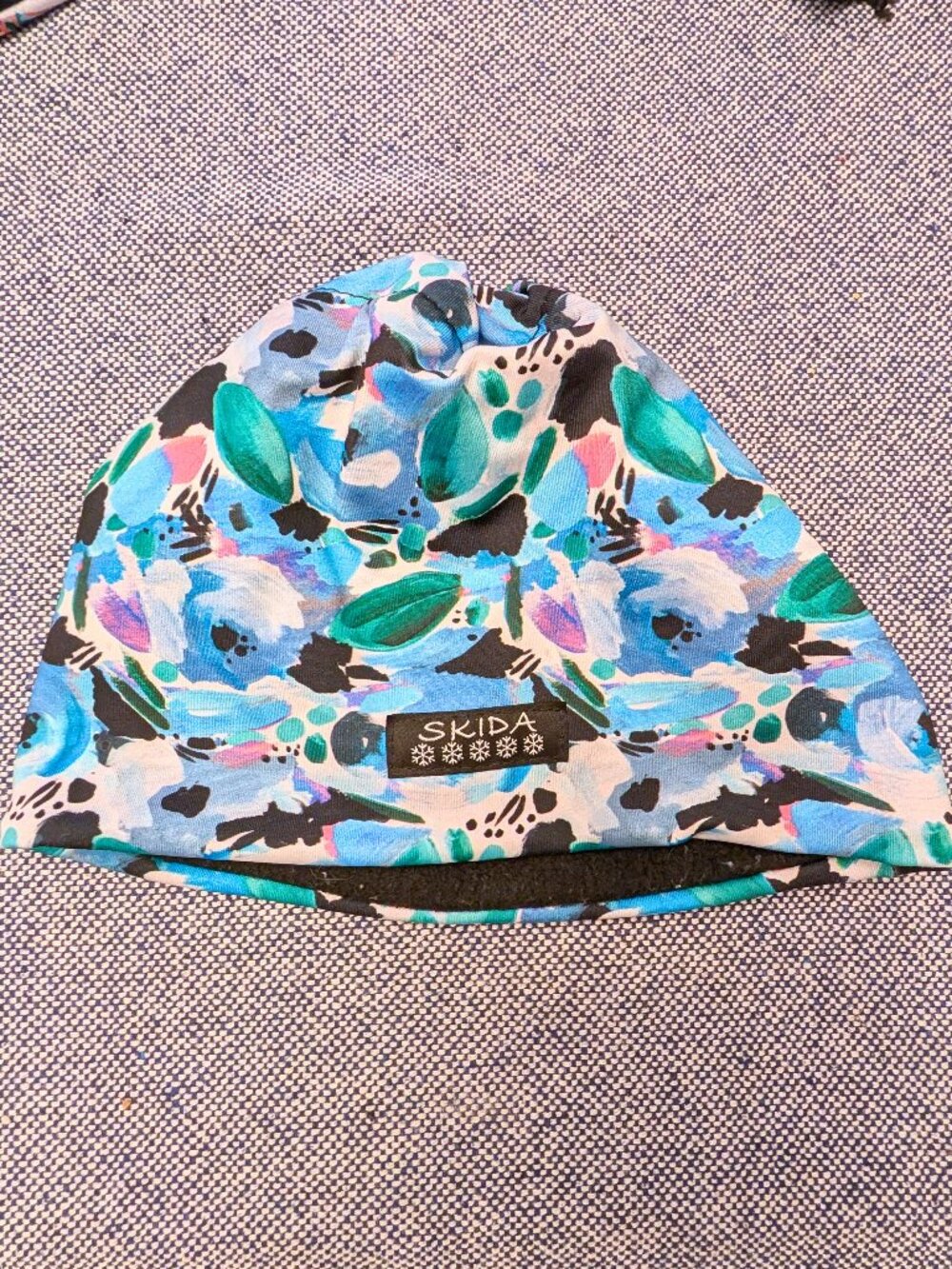 Skida Alpine Fleece Lined Floral Beanie - Blue, Teal, Black